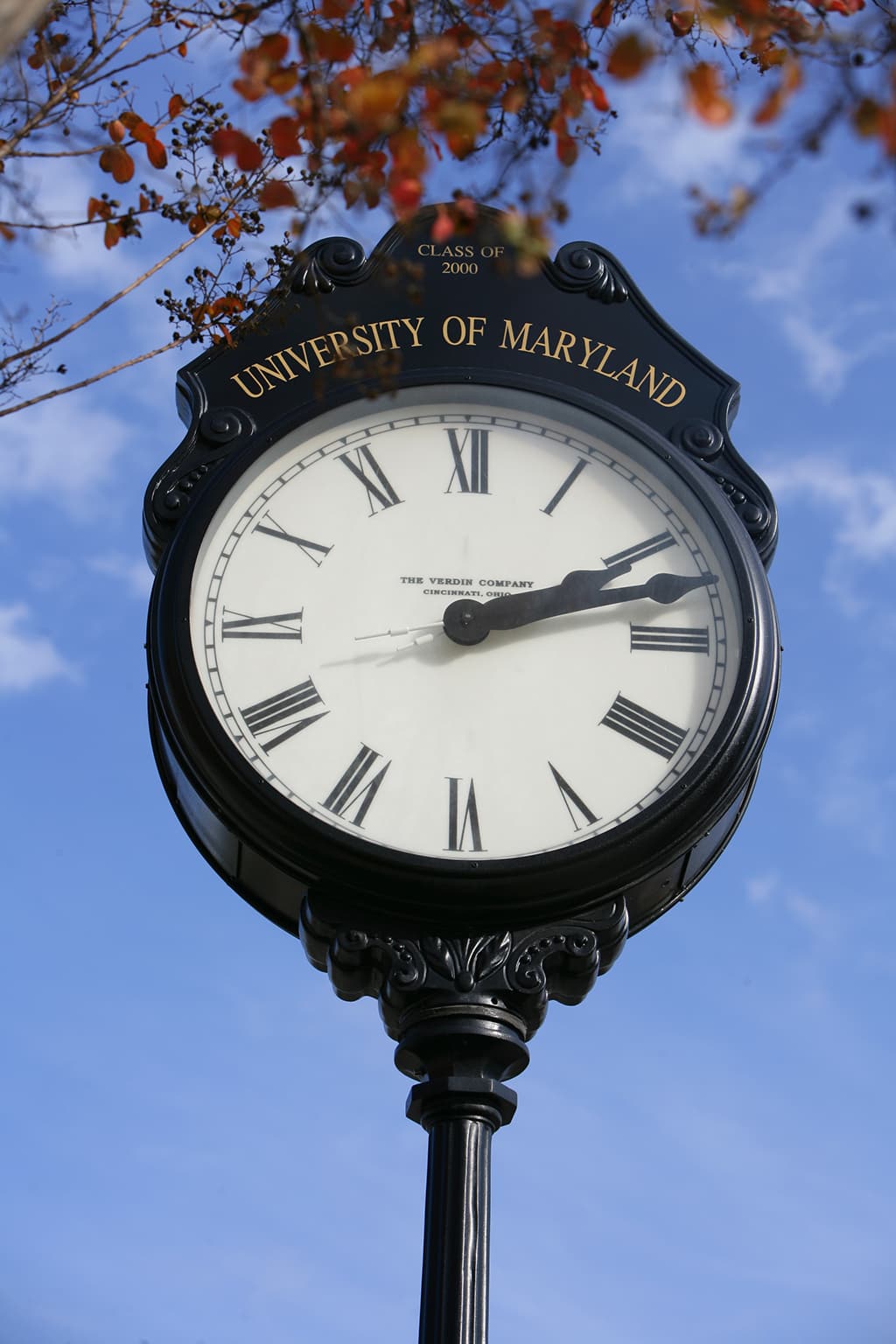 Large clock on the University of Maryland campus.