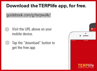 Instructions on how to download the TERPlife app.