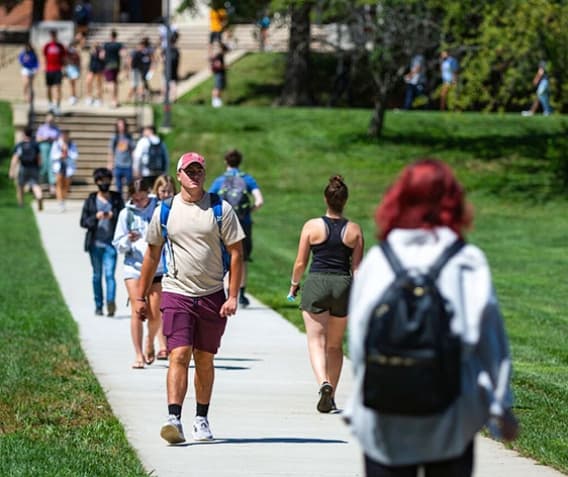 Student walking on campus