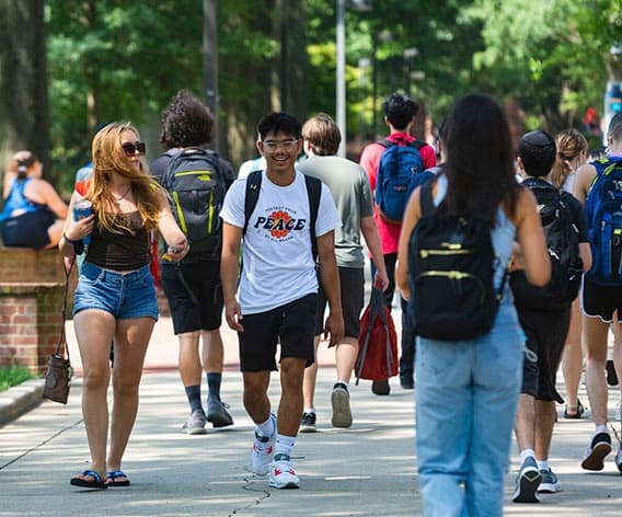 Student walking on campus