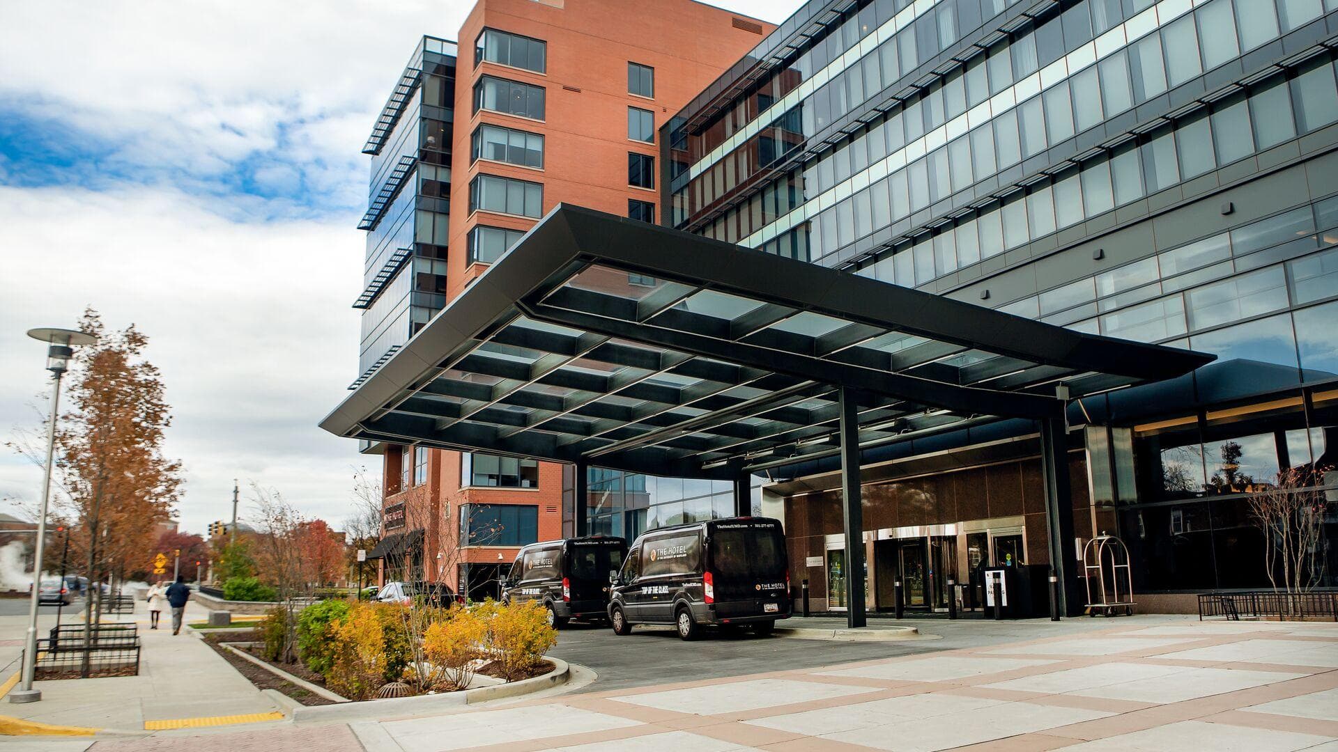 Main entrance to The Hotel at the University of Maryland