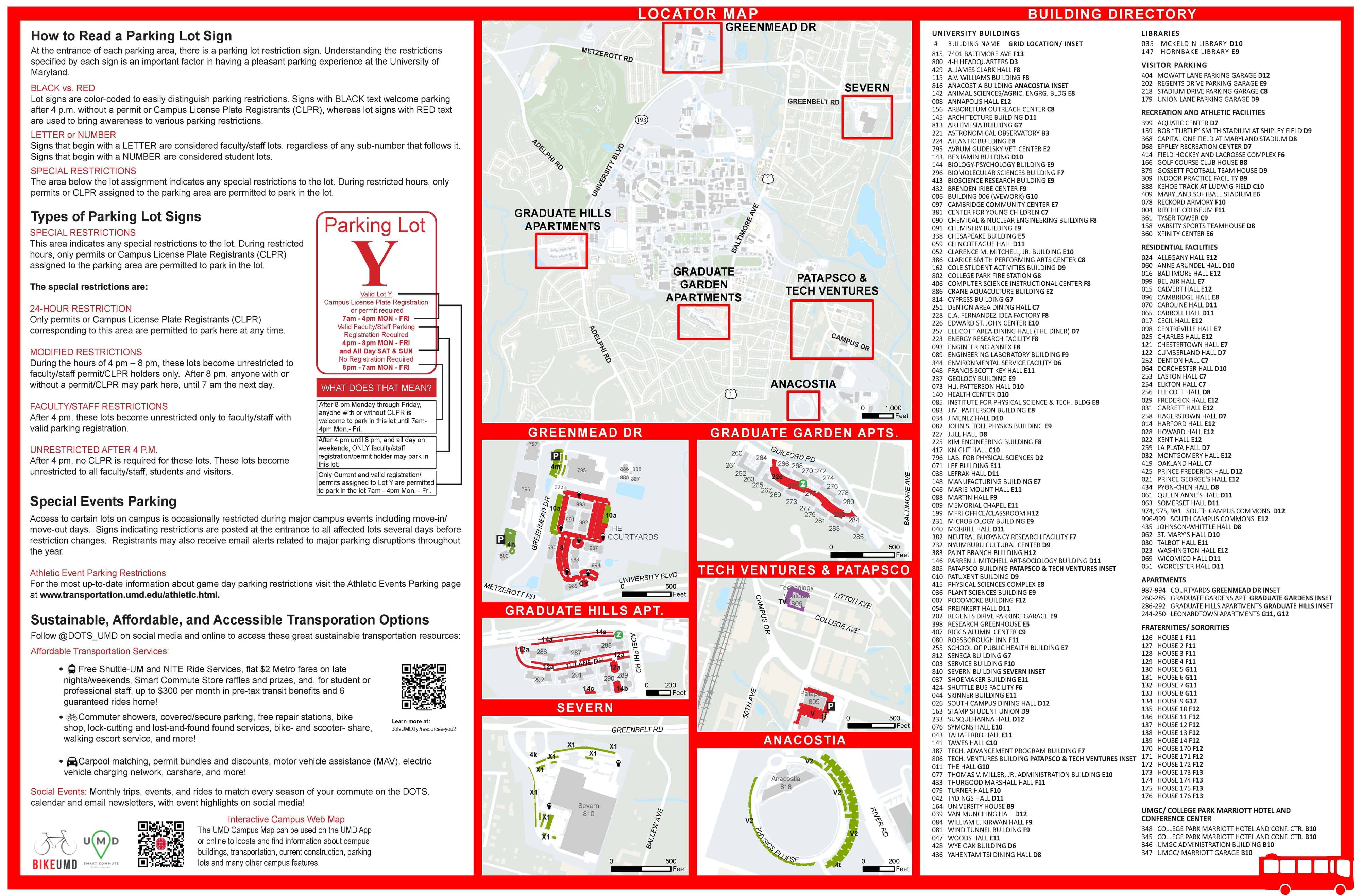 UMD Campus Parking Map Key and building inventory