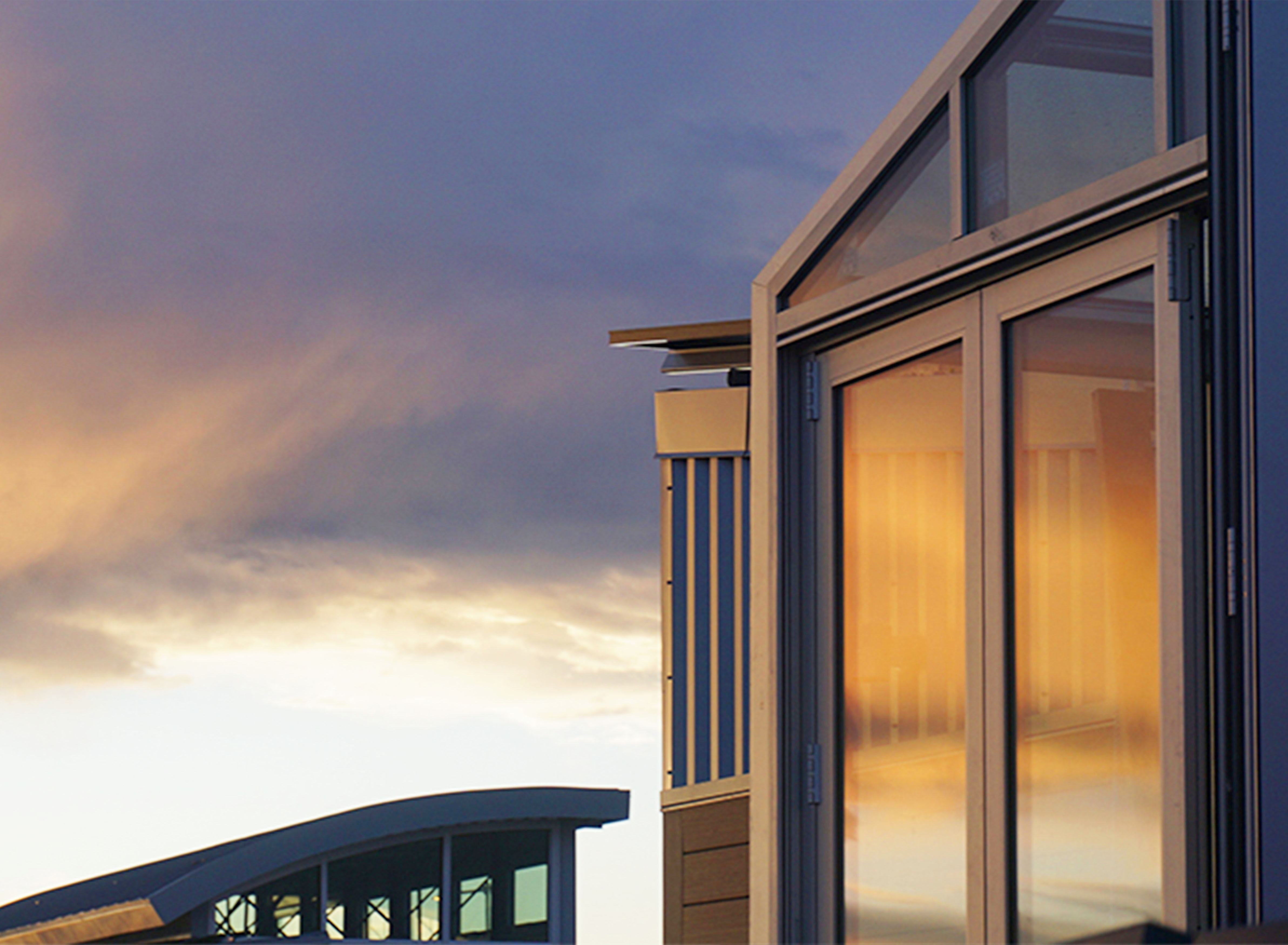 Architecture building with a sunset